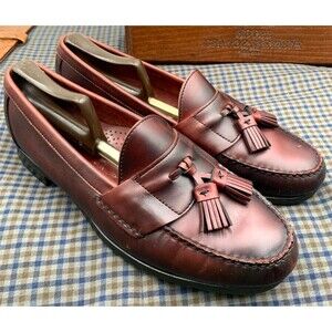 Lands End Tasseled Loafers Mens Size 11 M Wine Oxblood Slip On Leather Shoes